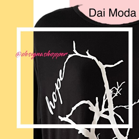 Dai Moda Hope T-shirt Mini Dress Black with White Tree of Hope - Size Small - Picture 3 of 8